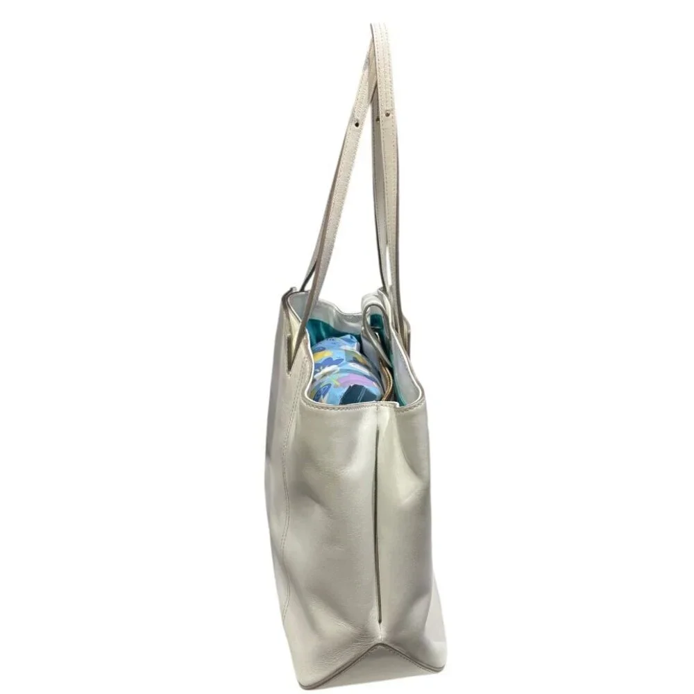 Brian Atwood White Leather Shoulder Bag Tote with Tassel